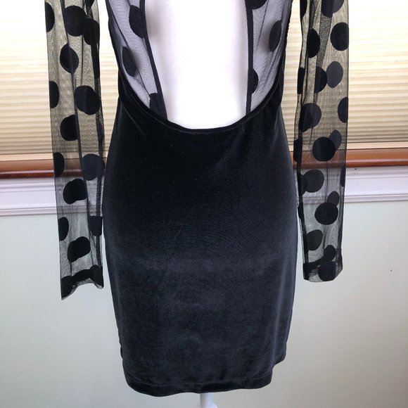 BCBGeneration Velvet Witchy Mesh Polka Dot & Open Back Dress Fairy Grunge Goth - Picture 5 of 12
